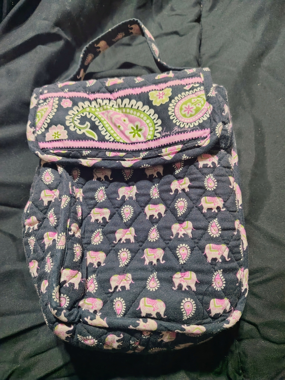 Quilted Elephant Print Lunchbox - Navy and Pink